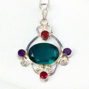 Gorgeous Vintage Gemstone Pendant/Sterling Silver Necklace